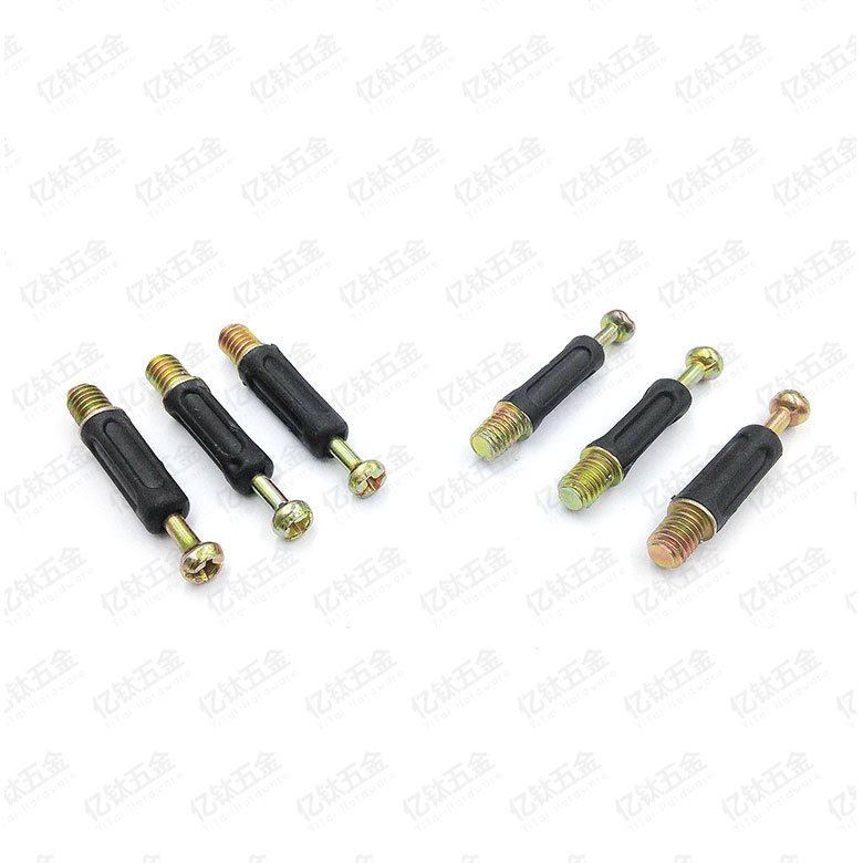 厂家现货直销40mm带介包塑杆三合一连接螺杆家具五金三合一连接杆