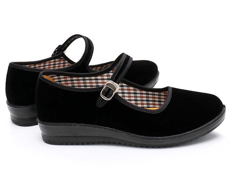 黑色带盼工作鞋女酒店黑色女士布鞋老北京布鞋女单鞋平绒一代平跟