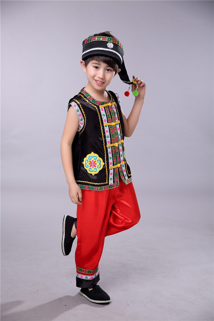 少数民族儿童表演服男童苗族演出服壮族傣族舞蹈服葫芦丝表演服装