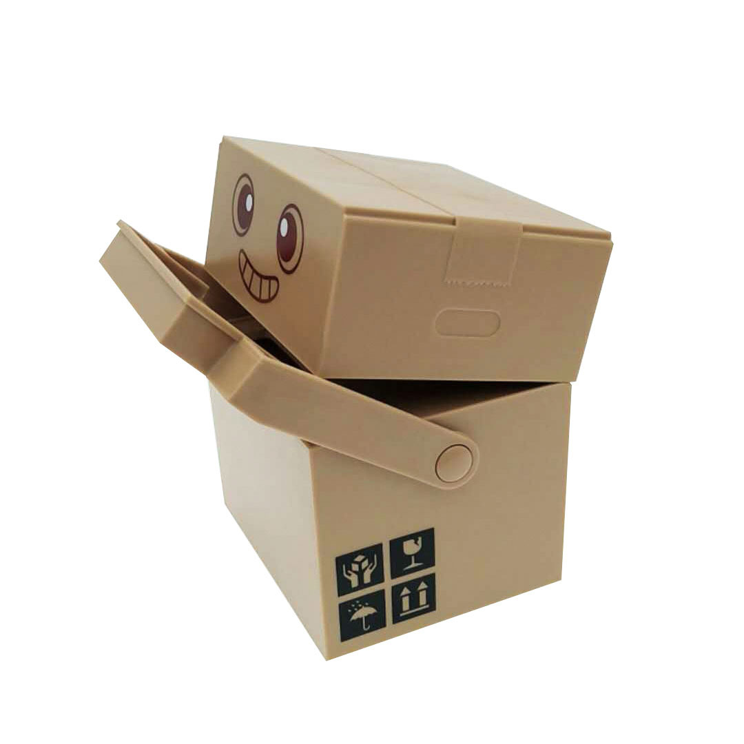 招手纸箱人存钱罐 亚马逊diy电动音乐箱子吃钱猫咪储蓄罐跨境_方阁