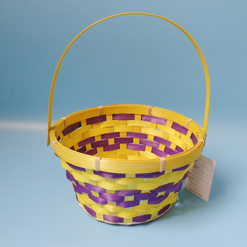竹制品 竹质手工编织复活节彩色篮子 藤编竹编手提篮竹篮批发
