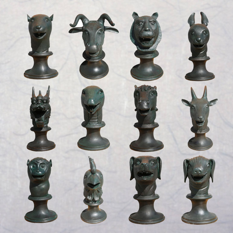 纯铜圆明园十二生肖兽首头像全套 青铜十二生肖摆件铸铜动物雕塑