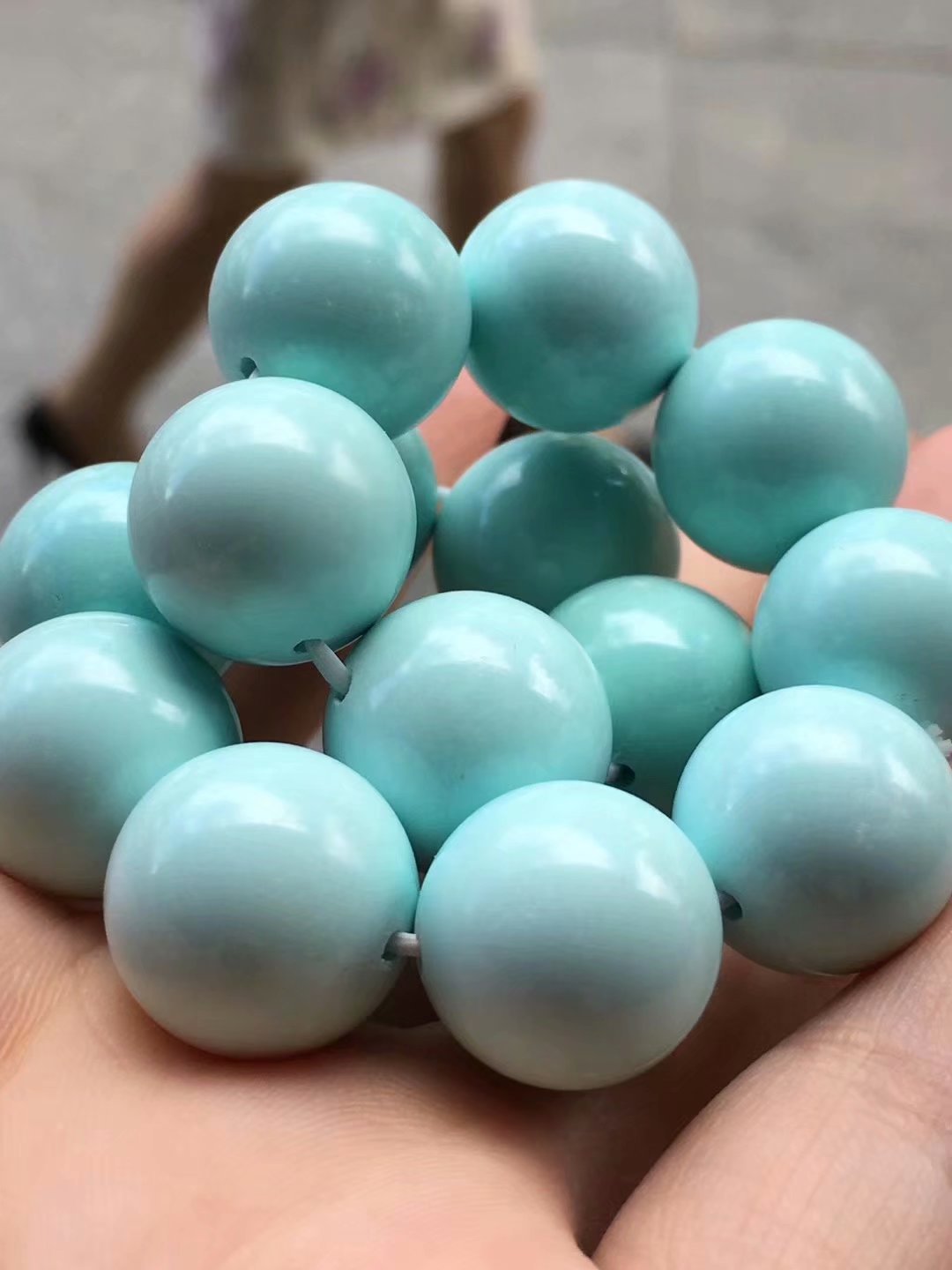 天然原矿高瓷秦古919矿口一窝料绿松石圆珠手串收藏品 附地大证书