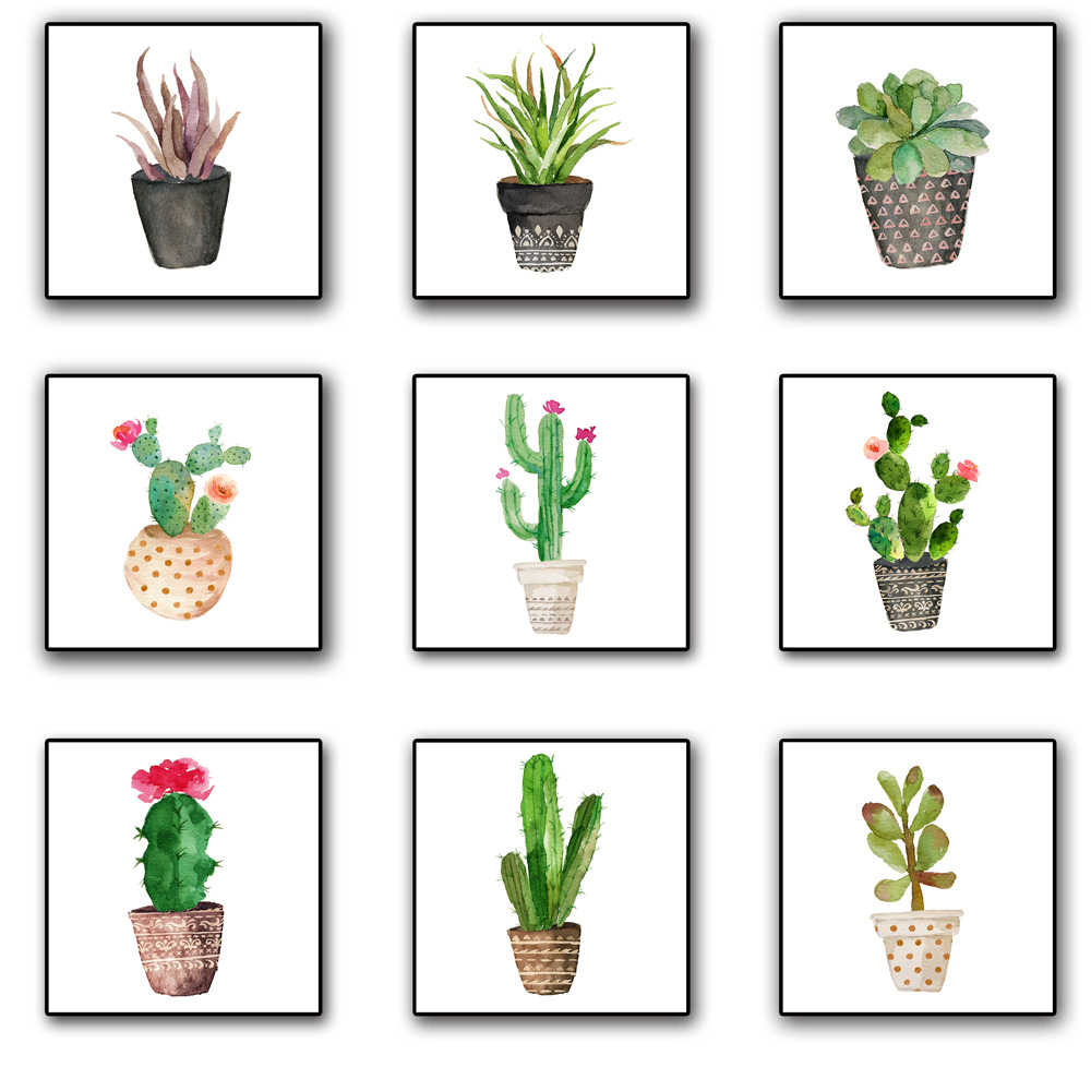 北欧风绿色植物仙人掌挂画小清新田园餐厅卧室客厅儿童画装饰画芯