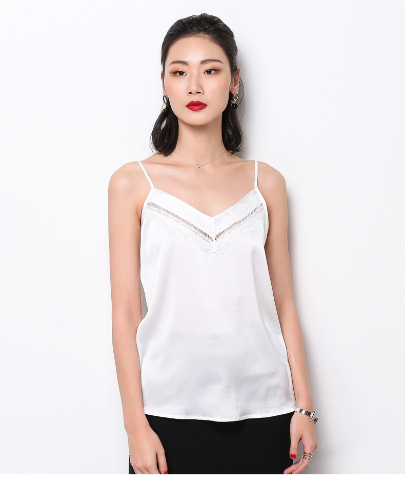 真丝黑白色吊带背心女露背打底衫宽松大码上衣夏季内搭外穿1860