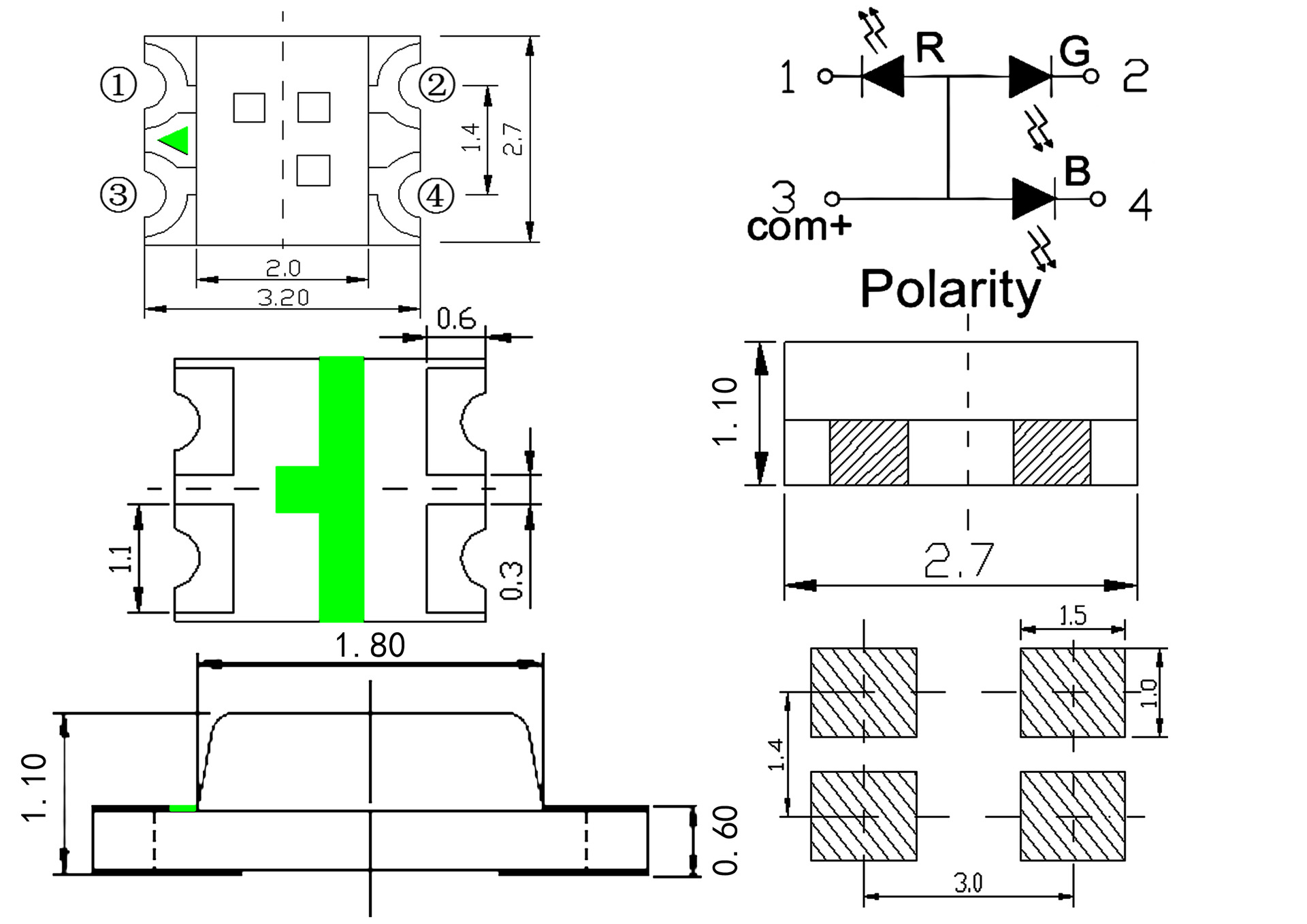 全彩1206红绿蓝rgb三色1210七彩共阳超高亮指示灯