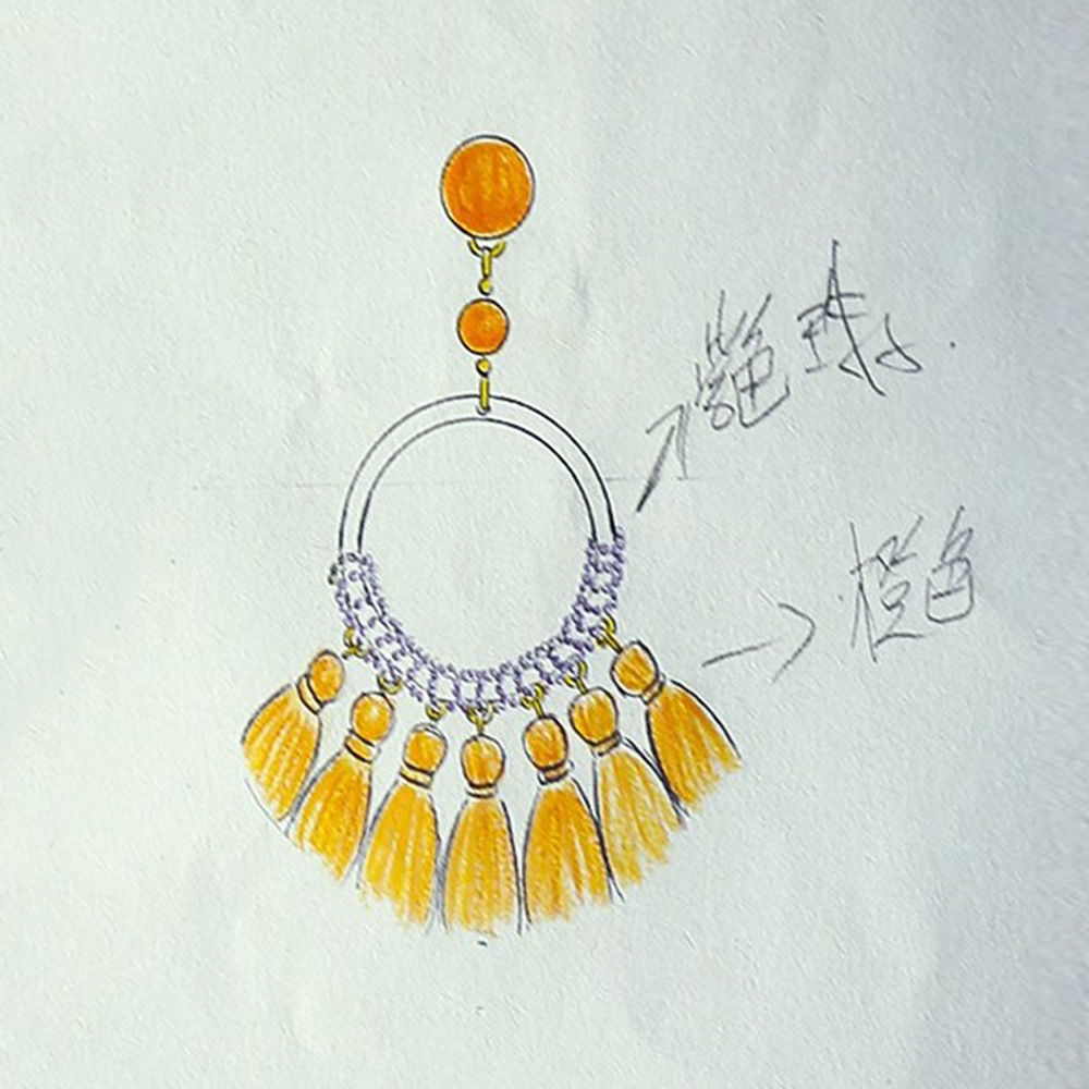杰米原创设计手稿 欧美创意流苏耳环女复古波西米亚耳坠耳饰定制