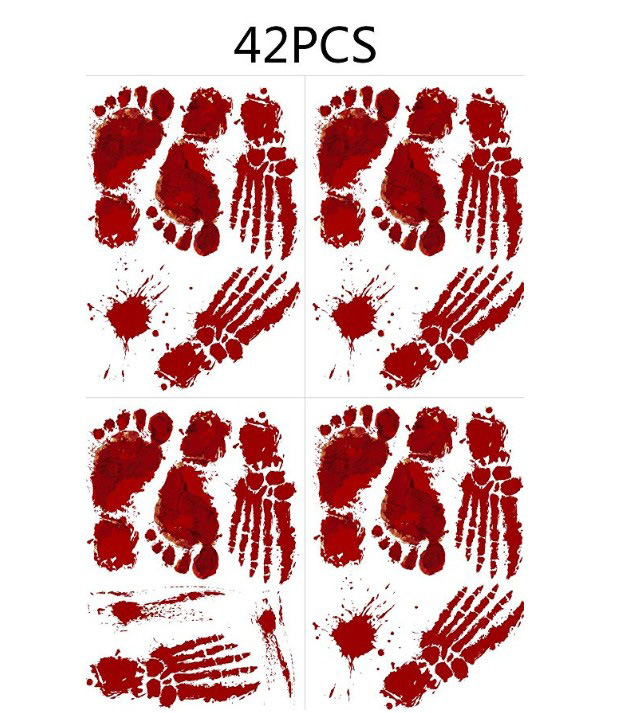 外贸爆款万圣节血手印装饰品墙贴血脚印贴纸蝙蝠南瓜门贴橱窗贴画_昊