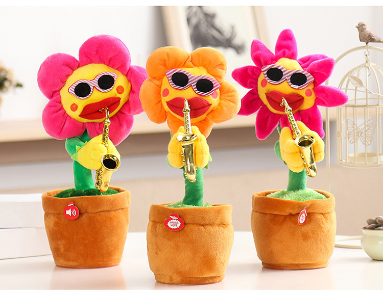 电动会唱歌跳舞妖娆花太阳花 毛绒抖音玩具声控发光向日葵萨克斯