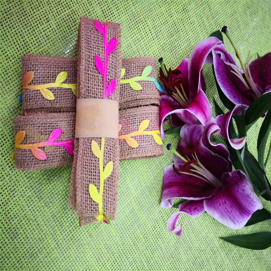 Factory Supply Colored Leaves Decorative Burlap Roll Glow 3c'm Linen Ribbon DIY Hemp Rope Material