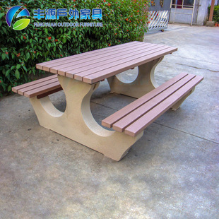 连体桌椅 户外塑木连体休闲桌椅 景区游乐园户外桌椅 广场餐桌椅