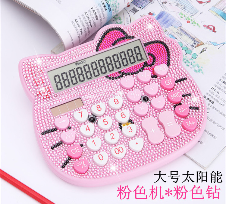 Hello Kitty Large Crystal with Diamond Bow Cute Cartoon Stick-on Crystals Calculator Diamond Solar Rhinestone Computer