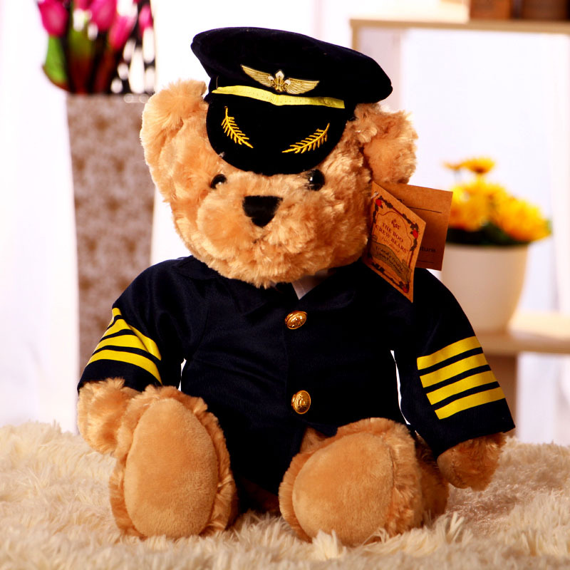 创意机长熊毛绒玩具穿衣泰迪熊公仔动漫飞行员机长空军熊厂家定制