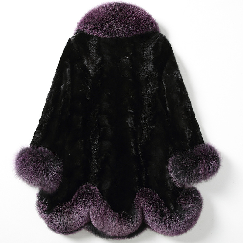 水貂皮草外套女新款冬海宁狐狸毛拼貂裘皮大衣中长款-阿里巴巴