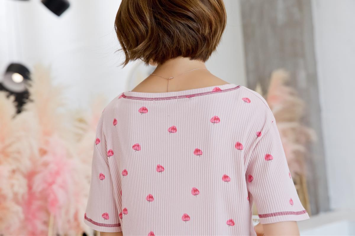草莓纯棉睡衣套头短袖裤套装圆领韩版女学生夏大码宽松家居服甜美