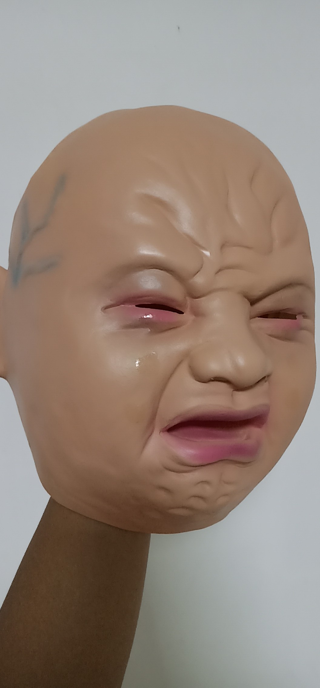 厂家直供微笑哭泣婴儿面具全头哭脸娃面具头套万圣节搞笑乳胶面具