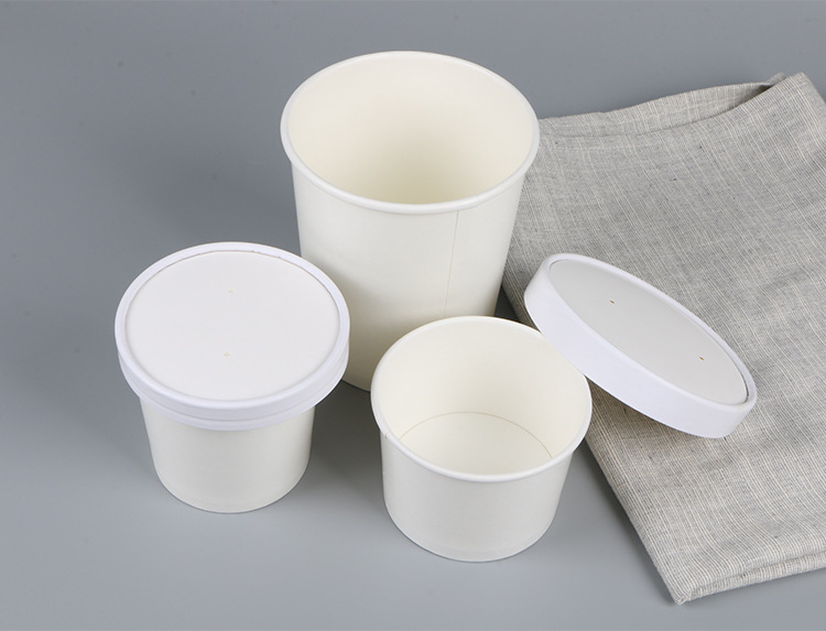 一次性纸碗圆形汤杯外卖粥桶定做白卡纸汤桶纸杯带盖汤杯定制logo
