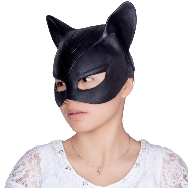 万圣节猫女面具性感情趣面罩半脸乳胶头套蝙蝠侠化装舞会派对面具