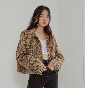 韩国2018秋装新款个性豹纹百搭宽松外套女宽松夹克