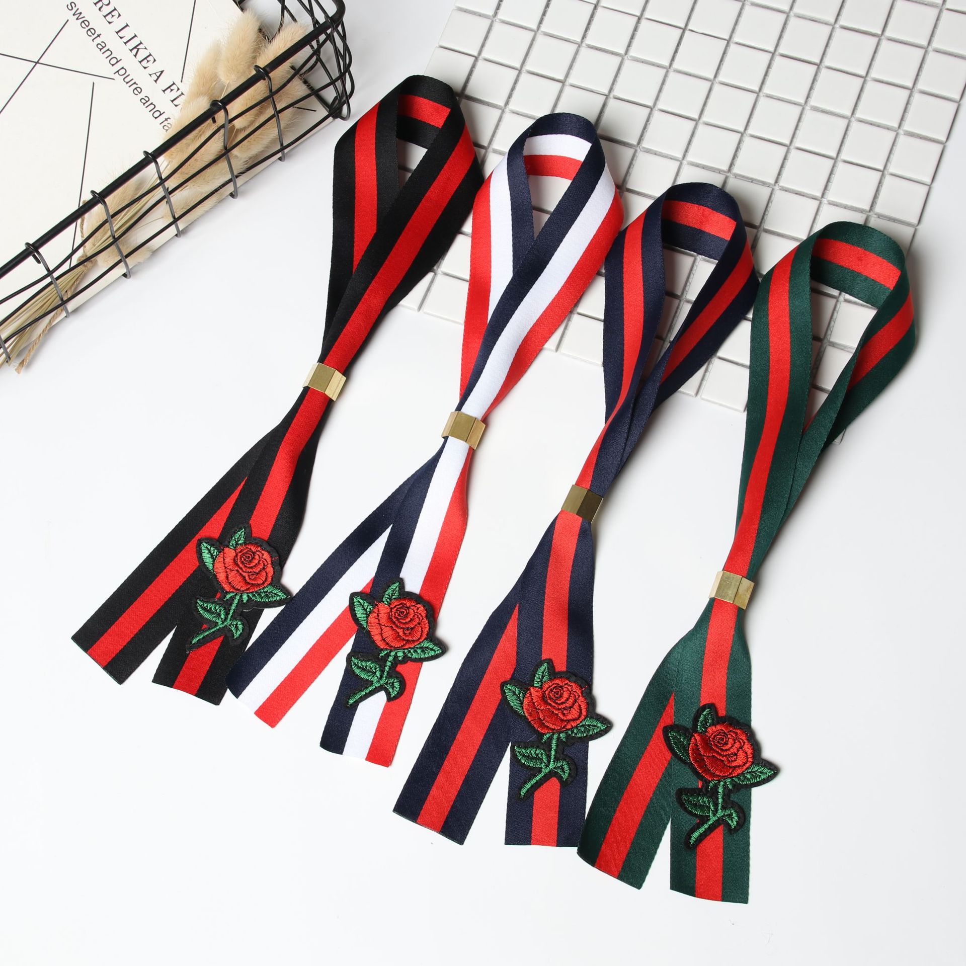 女士领结丝巾小丝带春夏秋百搭潮流时尚玫瑰花领带装饰水兵舞配饰