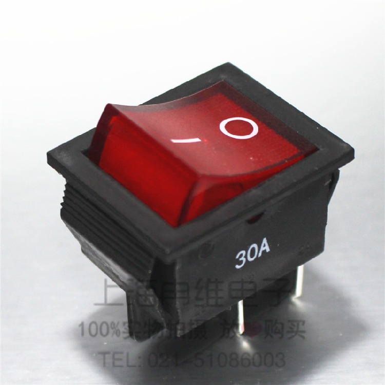 上开 上海永星大电流船型开关kcd2-21nc 30a 红色带灯 4脚