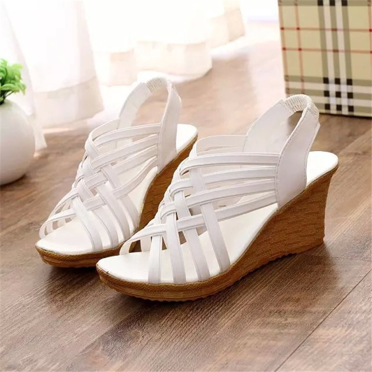 Wholesale 2021 Spring and Summer European and American New Wedge Sandals Women's Sexy Peep-Toe Hollow High Heels plus Size Foreign Trade Wholesale