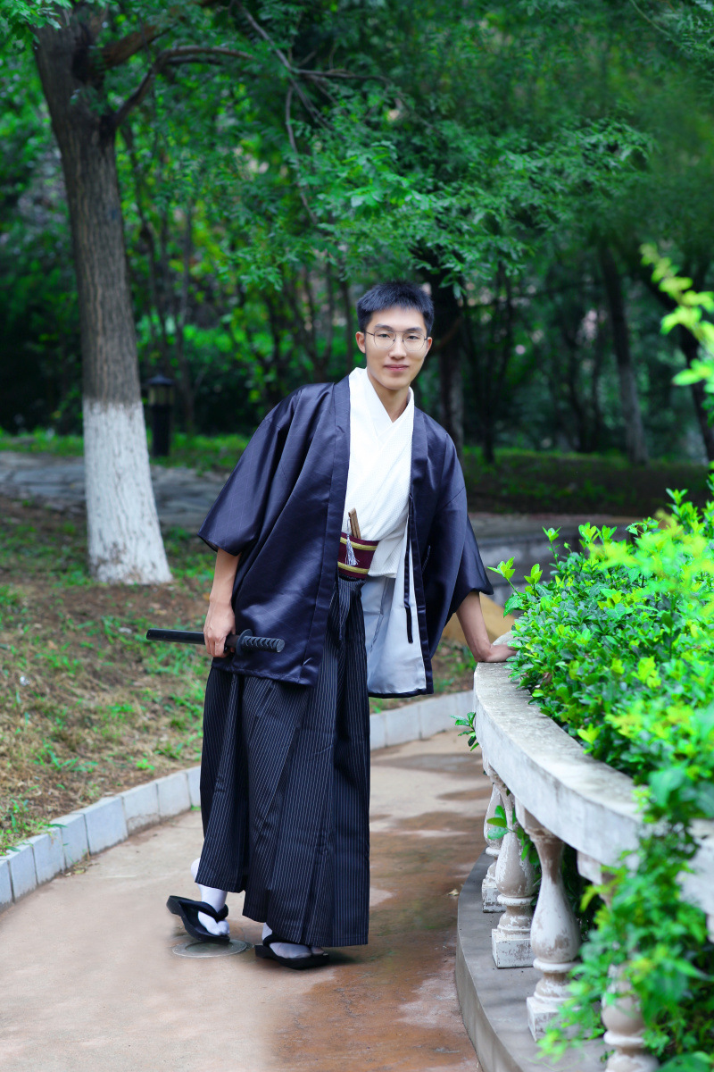 日本和服男秋冬新品行灯袴正装和服套装日本武士和服