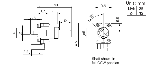 rk09k12c0a8p alps电位器 9型绝缘轴铰接型 rk09k/rk09d系列