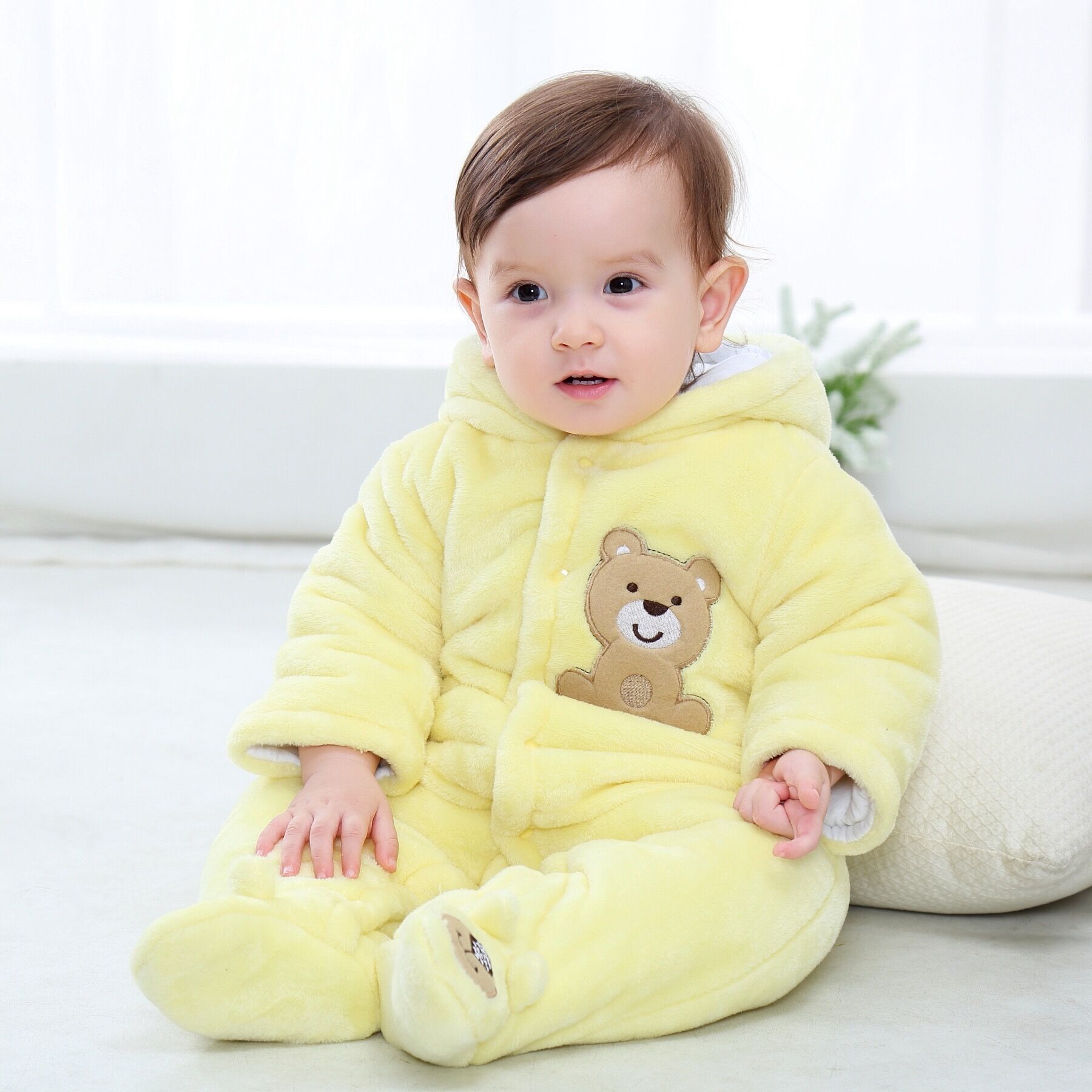 Factory Supply Hooded Romper Thickened Cartoon Baby's Romper Baby Jumpsuit Outwear Autumn and Winter Thickening