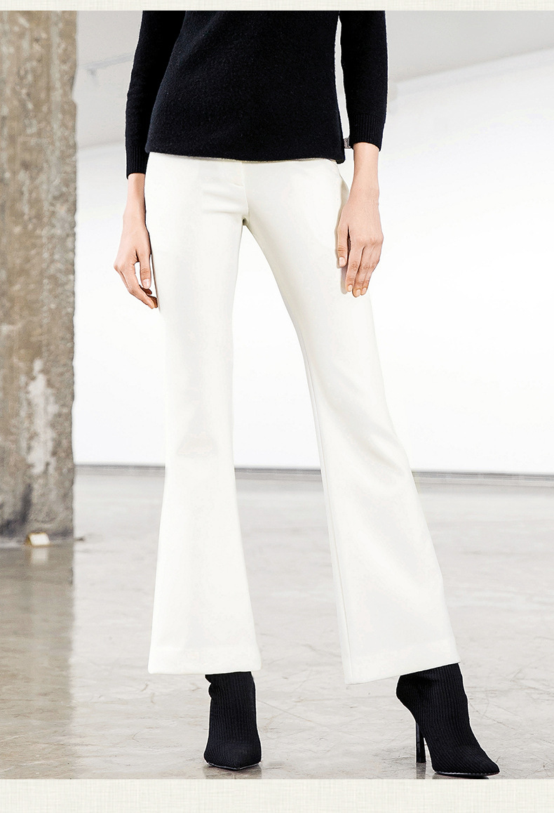 2018秋冬新款胖mm高腰微喇叭裤女阔腿修身大码白色微喇裤休闲长裤