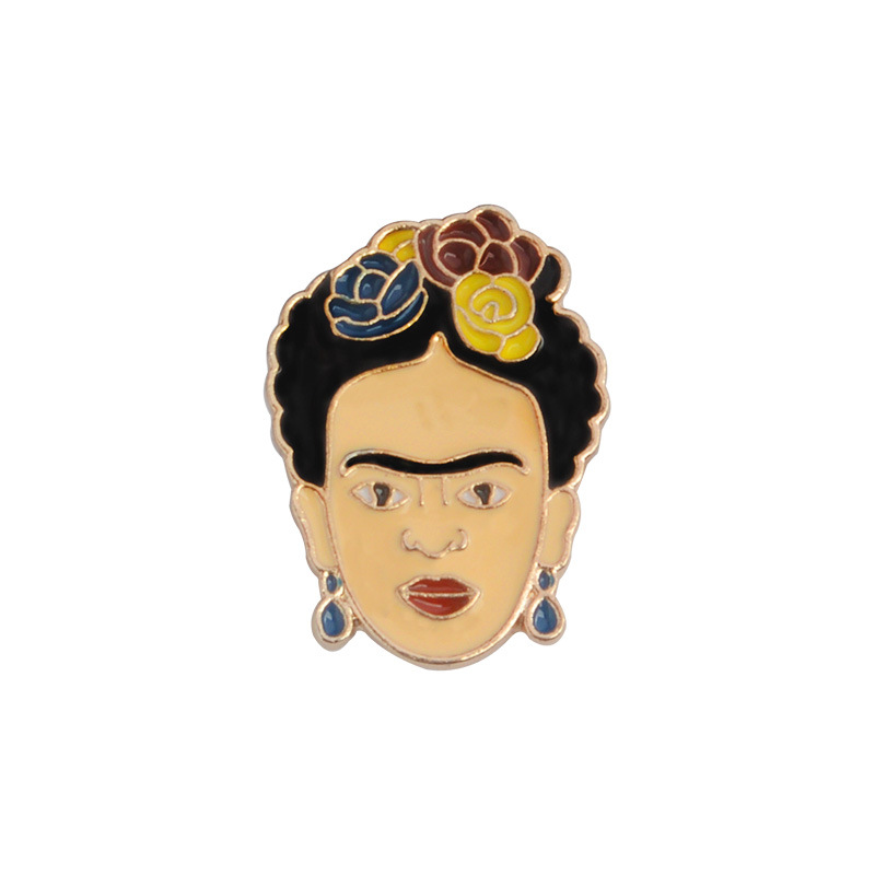 欧美爆款墨西哥知名女画家frida kahlo卡通头像珐琅胸针徽章