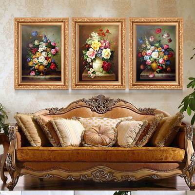 客厅装饰画欧式客厅挂画沙发背景墙三联画玄关装饰壁画艺凡油画