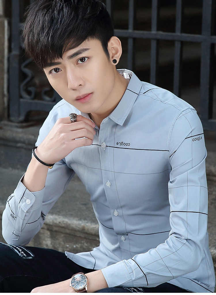 春秋季男士长袖衬衫男装韩版修身款衬衣长袖青年帅气寸衫男潮