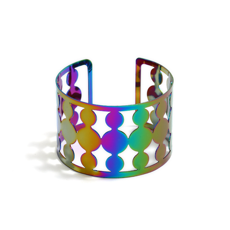 欧美时尚手环个性潮流七彩镂空圆形金属光面手镯臂环速卖通爆款