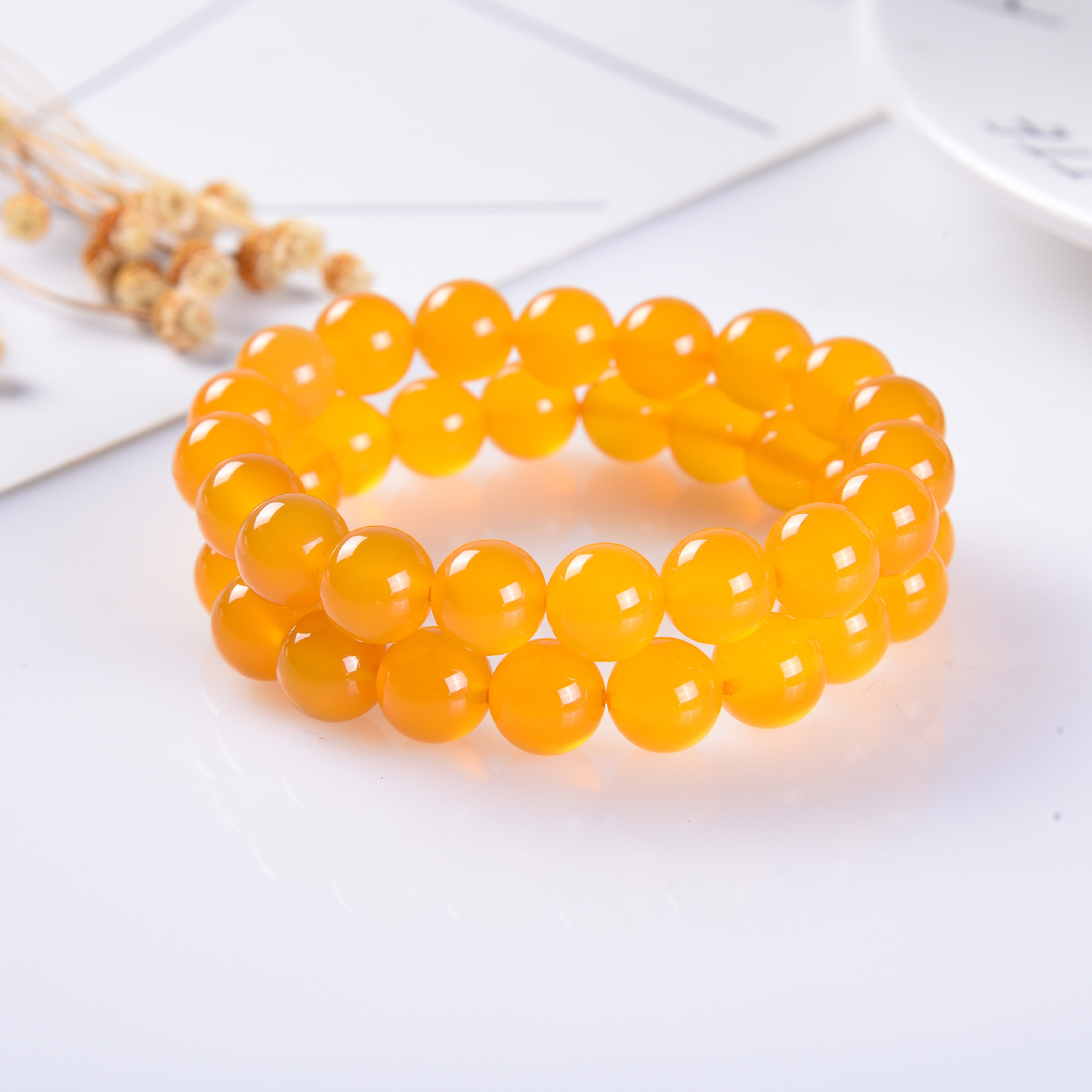 天然 黄玉髓 玛瑙手串天然玛瑙手链黄色玉髓手链男女情侣款