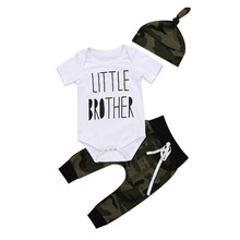 0-2岁外贸迷彩三件套 婴幼儿迷彩套装 LITTLE BROTHER字母套装