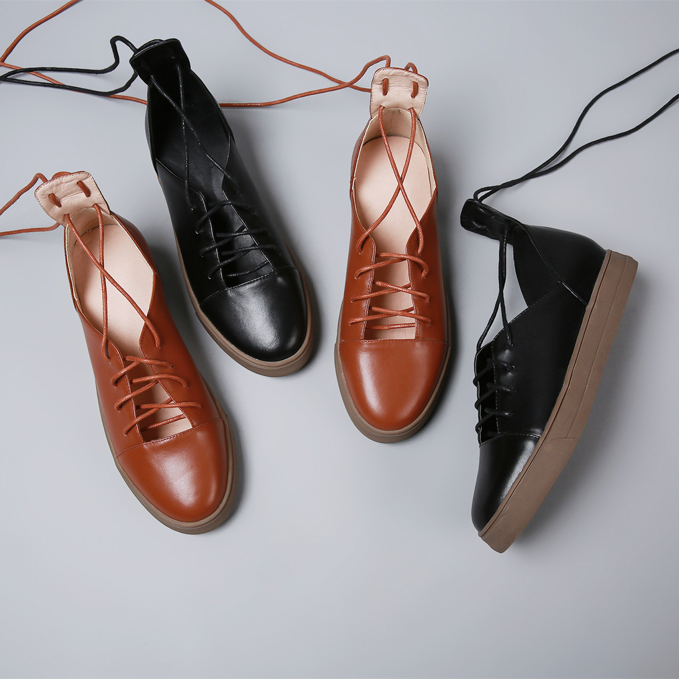 头层牛皮文艺复古2018秋季款真皮罗马绑带洛克鞋女深口手工鞋直销