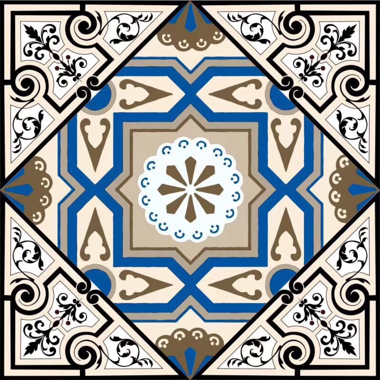 佛山发货陶瓷客厅卫生间60艺术花砖卧室拼图地板青花瓷卧房地砖