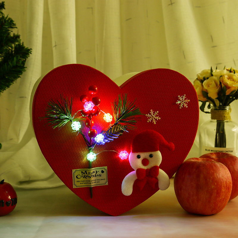 创意爱心发光圣诞节平安夜苹果盒平安果包装盒圣诞树礼物盒 批发