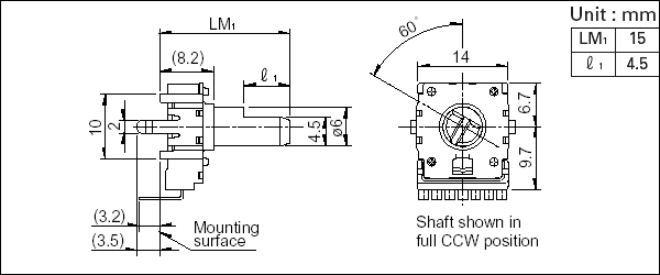 rk14k1230a2x alps电位器 14型绝缘轴铰接型 rk14k系列