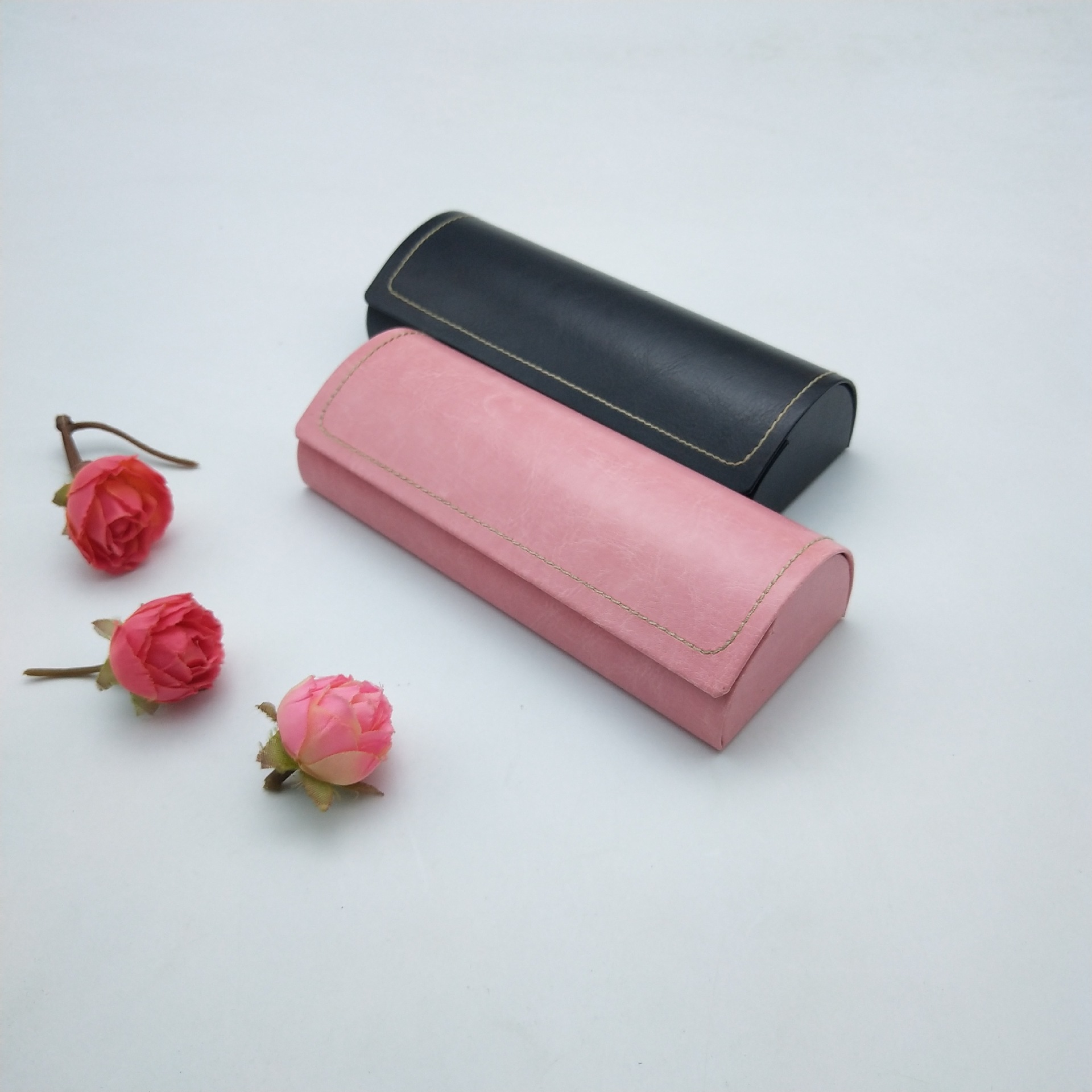 眼镜盒厂家批发 车线半圆纯手工眼镜盒 复古抗挤压 高端时尚大气