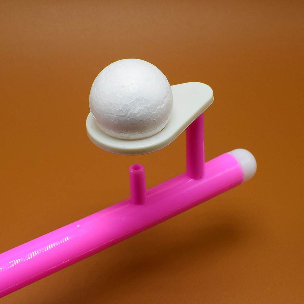 漂浮球的原理是:吹出的气流冲击小球,不让他落下来 ,档小球一条除气流