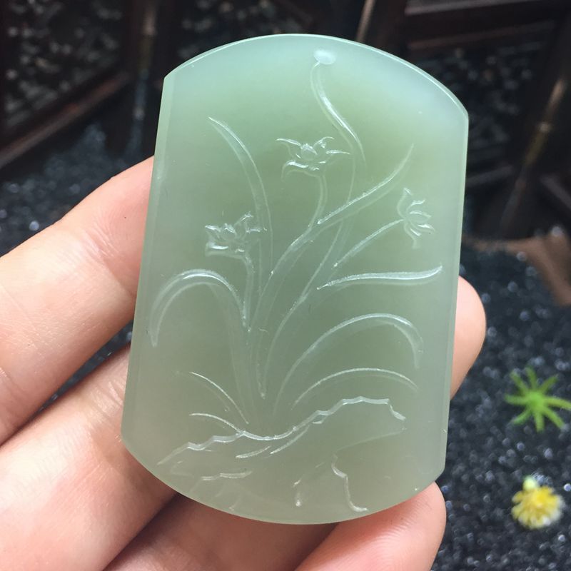 和田玉花开富贵玉器挂件青海料玉石兰花吊坠天然玉佩挂饰带证书