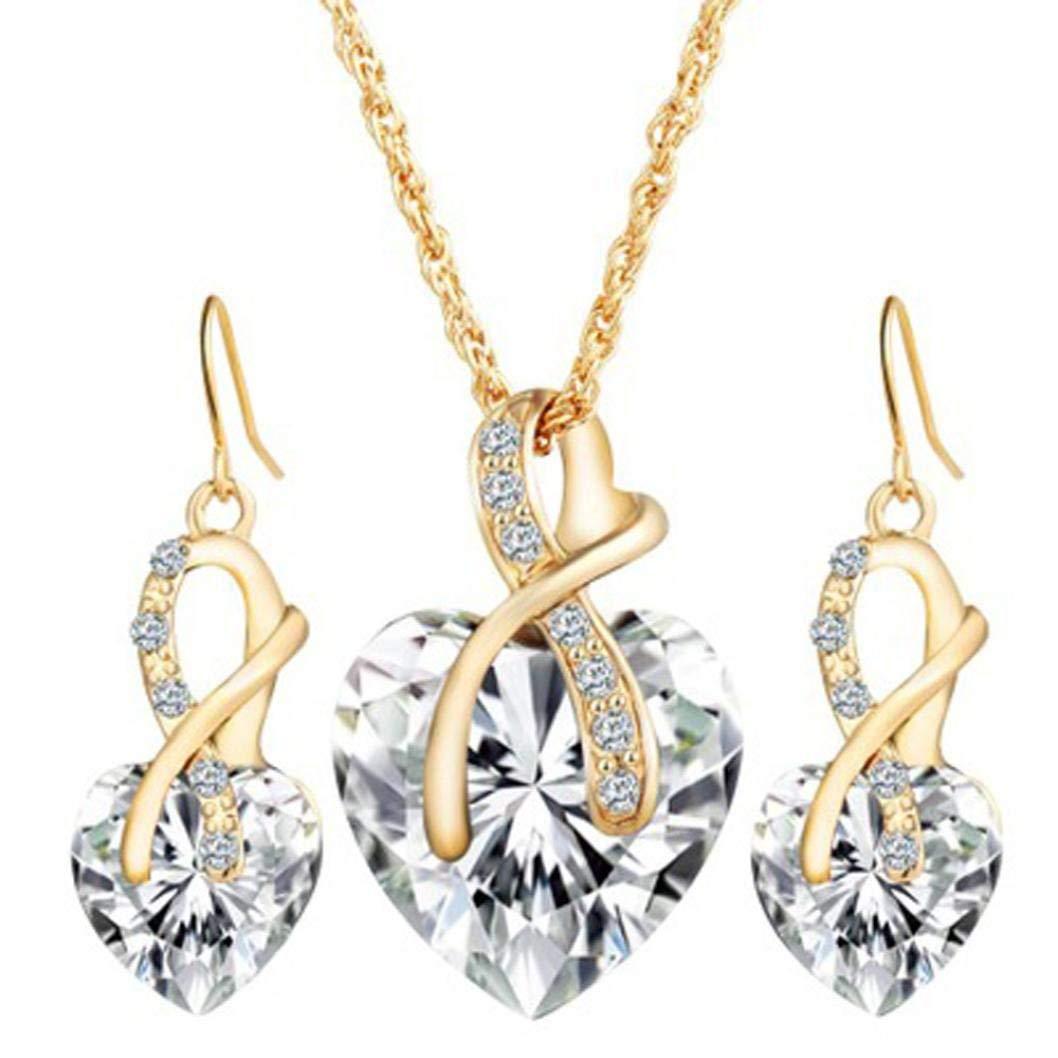 Foreign Trade Hot Selling Popular Ornament Heart Shaped Necklace Earrings Crystal Glass Jewelry Set