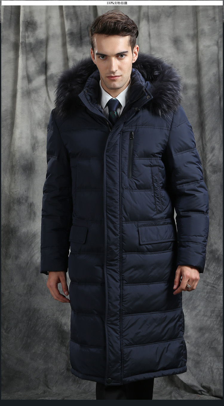 男羽绒服中长款过膝加长貉子毛领冬白鹅绒服男士加厚外套大衣修身