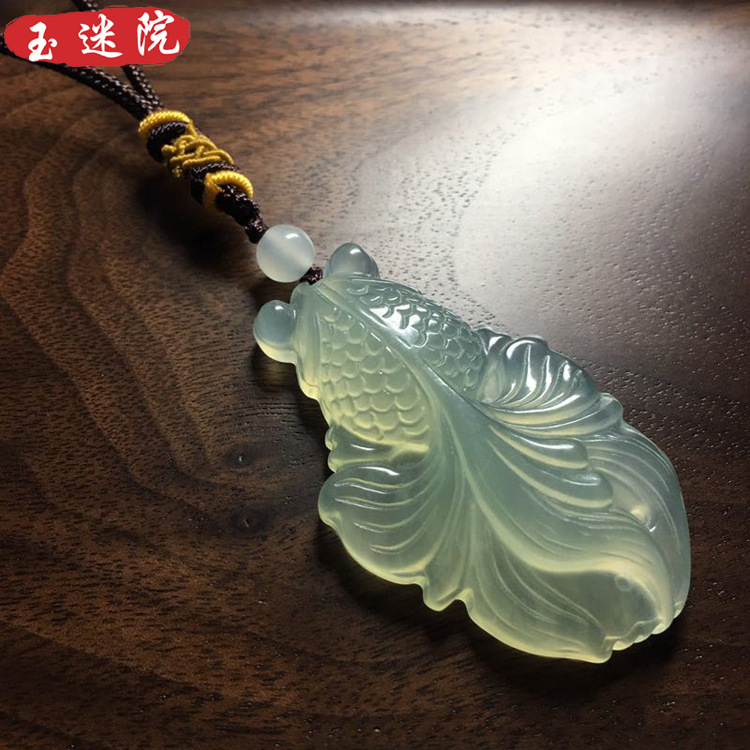 厂家直供 批发岫玉金鱼吊坠 金玉满堂挂件 玉石工艺品项链吊坠