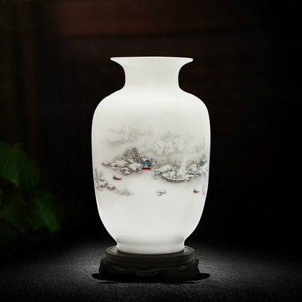 工艺品电视柜陶瓷摆件景德镇粉彩黄鹂石榴陶瓷器手绘半刀泥花瓶家居