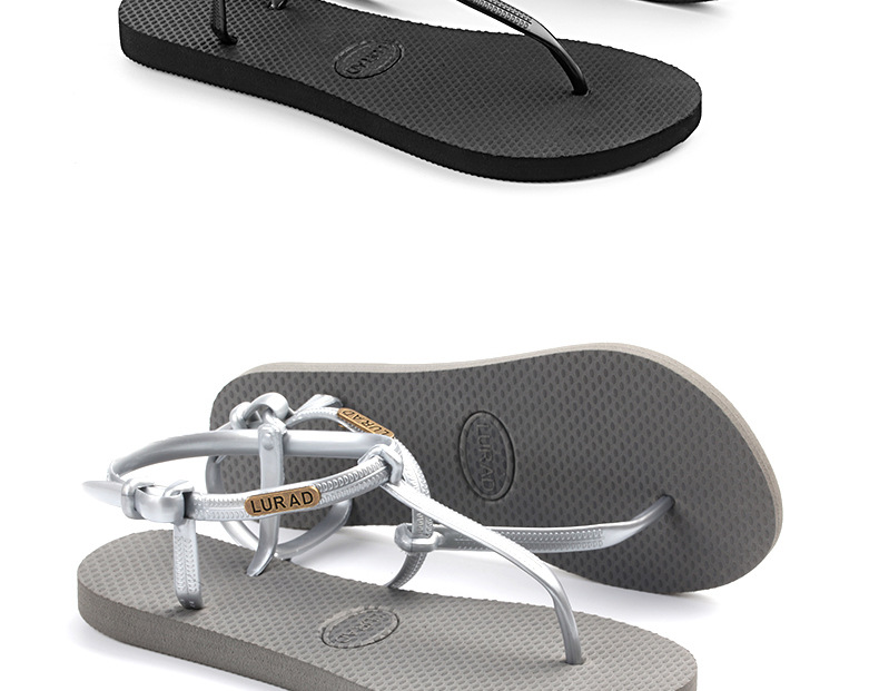 路拉迪简约防滑铁牌平底女士人字拖 夏季学生罗马凉鞋夹趾凉拖鞋