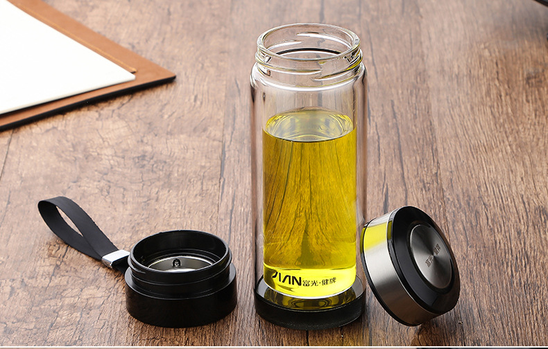正品富光双层玻璃杯加厚手提水晶杯带茶隔杯男女xt001-280/320ml