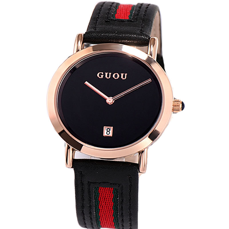 guou古欧手表女皮带韩版简约休闲潮流防水日历时尚彩带学生表气质